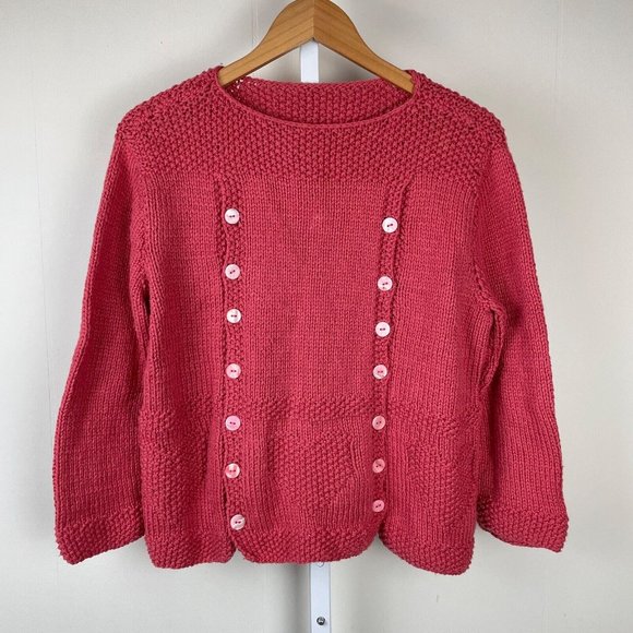 Handknit Handmade Sweater Mauve Pink‎ Heart Button Detail Womens Large? - Picture 1 of 5